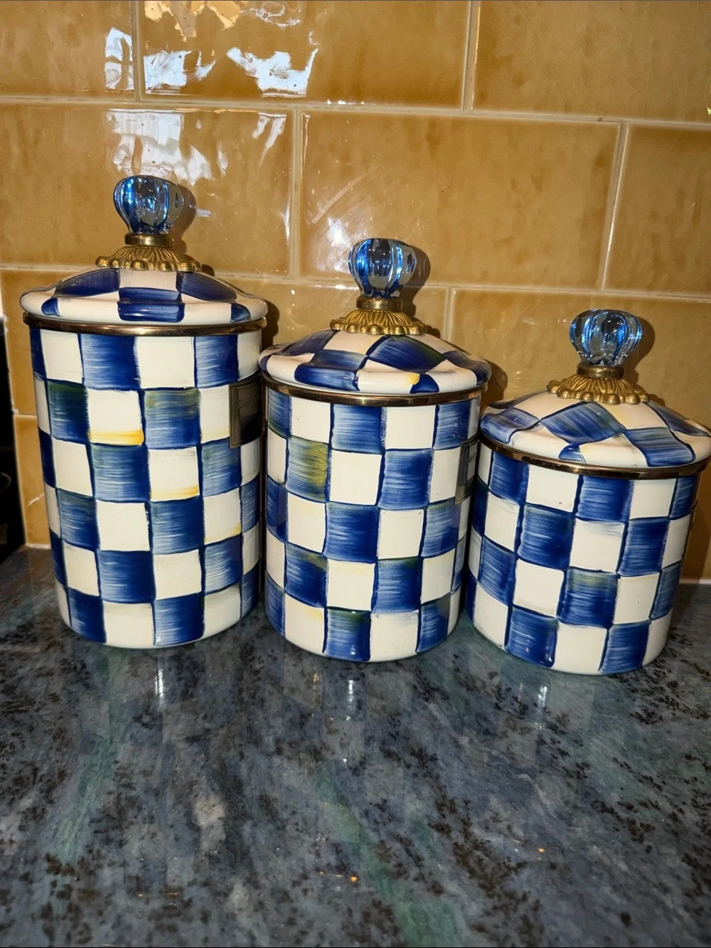 MacKenzie-Childs Royal Check Canister Set with Gold Accents
